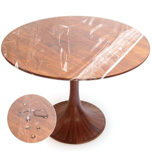 Transparent Tischdecke Rund mit Gummizug 48in(120cm) Tischdecke Outdoor Wetterfest Gartentischdecke PVC Spanntischdecke Rund Abwaschbar Tischdecken Durchsichtige Tischfolie, Passend für 105-115cm von Yuragim