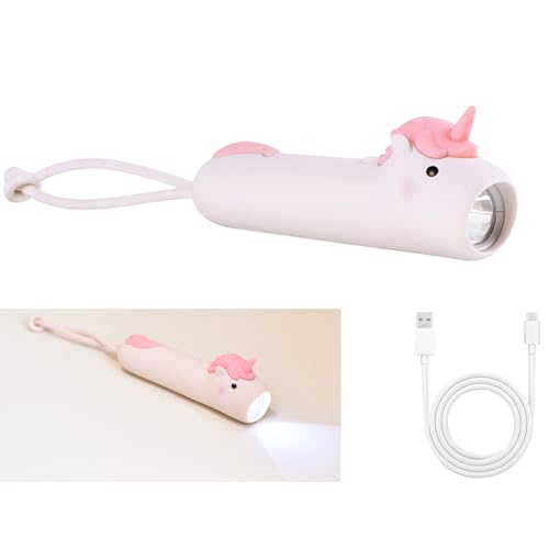 Yuragim Aufladbar Taschenlampe, Einhorn LED Kindertaschenlampe, High Lumen & Dimmbar & Stroboskop 3 Modi Taschenleuchte Wiederaufladbare Silikon Handlampe für Kinder Camping, Wandern, Notfälle,Outdoor von Yuragim