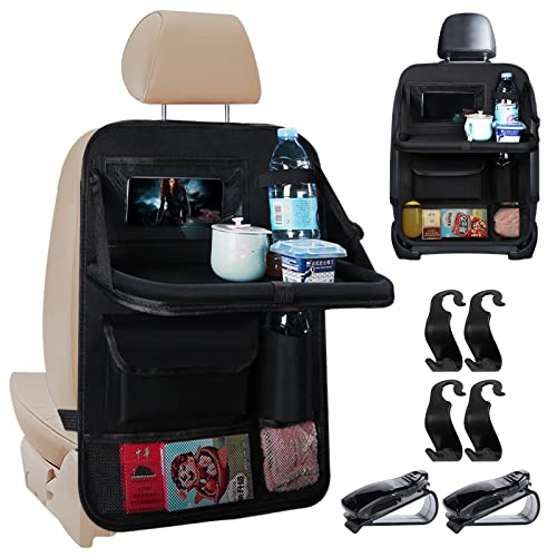 Yuragim Autositz Organizer, Auto Organizer Rücksitz mit Faltbarer Tisch, Wasserdicht Multifunktionale Rückenlehnenschutz Auto Kinder Rücksitz Organizer mit Durchsichtigem iPad/Tablet-Tasche & 2 Haken von Yuragim