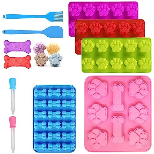 Yuragim Backmatte Hundekekse Set, Backmatte für Hundeleckerli Silikonform, Hundekekse Backform Ausstechform Hundepfoten Silikonformen für Muffin Cupcake Süßigkeiten DIY Basteln (Rosa+Violett) von Yuragim