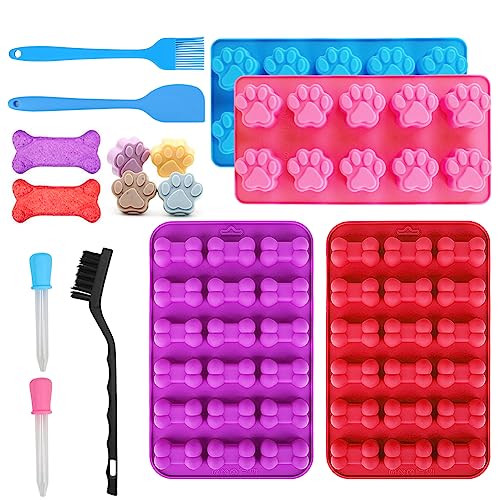 Yuragim Backmatte Hundekekse Set, Backmatte für Hundeleckerli Silikonform, Hundekekse Backform Ausstechform Hundepfoten Silikonformen für Muffin Cupcake Süßigkeiten DIY Basteln (Rosa+Rot) von Yuragim