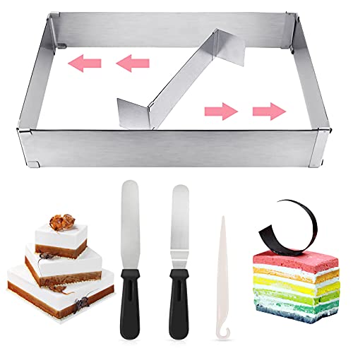 Yuragim Backrahmen Rechteckig Verstellbar, Edelstahl Backform Rechteckig Tortenring mit Teiler und Spatel, Kuchenform Eckig für Backen,Torten-Zubereitung, Hochzeit Oster Geburtstag Party BackenZubehör Yuragim Backrahmen Rechteckig Verstellbar, Edelstahl Backform Rechteckig Tortenring mit Teiler und Spatel, Kuchenform Eckig für Backen,Torten-Zubereitung, Hochzeit Oster Geburtstag Party BackenZubehör von Yuragim