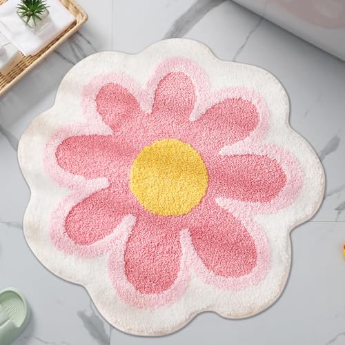 Yuragim Badezimmerteppich Ø 40 cm Blumen Teppich Weiche Antirutsch Badematte Badteppich Rosa Badvorleger Duschvorleger Absorbierende Badezimmer Teppich Fußmatte Teppichboden für Bad Küche Wohnzimmer von Yuragim