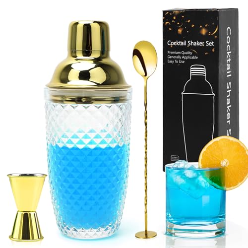 Yuragim Cocktail Shaker, Glas Cocktailshaker Set,400ml Cocktail Mix Set Geschenk,Shaker mit Sieb & Edelstahl Lecksicher Messbecher-Decke & löffel 3 Teiliges Barkeeper Zubehör für Barkeeper Zuhause Bar Yuragim Cocktail Shaker, Glas Cocktailshaker Set,400ml Cocktail Mix Set Geschenk,Shaker mit Sieb & Edelstahl Lecksicher Messbecher-Decke & löffel 3 Teiliges Barkeeper Zubehör für Barkeeper Zuhause Bar von Yuragim