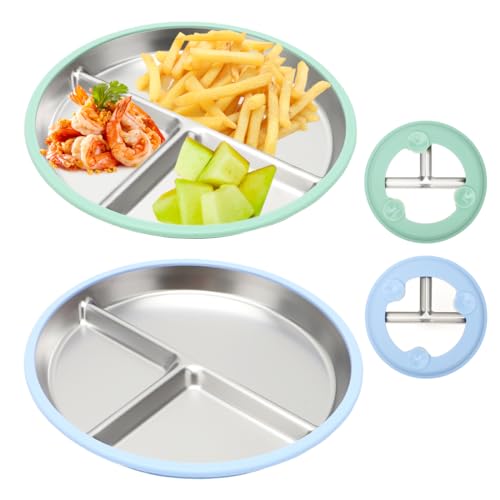Yuragim Edelstahl Baby Teller mit Saugnapf, Edelstahl Kinderteller mit Rutschfesten Saugnäpfen, 23CM Geteilte Kinderteller Kindergeschirr für Baby Kleinkind, BPA-frei & Spülmaschinenfes (Grün+Blau) Yuragim Edelstahl Baby Teller mit Saugnapf, Edelstahl Kinderteller mit Rutschfesten Saugnäpfen, 23CM Geteilte Kinderteller Kindergeschirr für Baby Kleinkind, BPA-frei & Spülmaschinenfes (Grün+Blau) von Yuragim