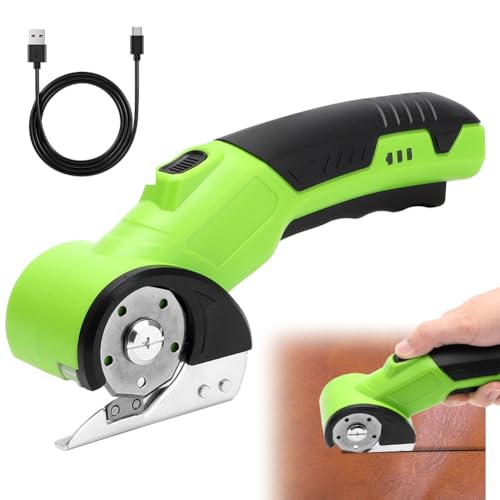 Yuragim Elektrische Schere, 4V Kabellose Kartonschneider Akku-Universalschneider mit Elbstschärfender Klinges & LED-Licht, Wiederaufladbarer Akkuschere für Papier Pappe Teppich Leder Filz Kunststoff von Yuragim
