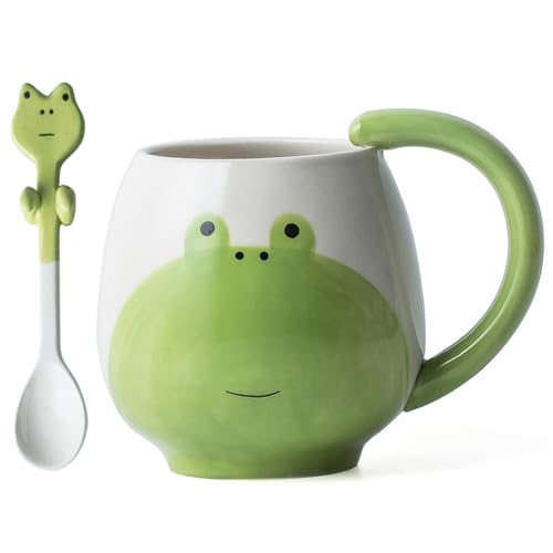 Yuragim Frosch Tasse Süße, Frosch Tassen Becher mit Löffel 400ml Frog Mug Frosch Geschenk Cute Kaffee Tee Becher Geschenke Frog Cup Geburtstag für Kinder Jungen Mädchen Frauen Freundin von Yuragim