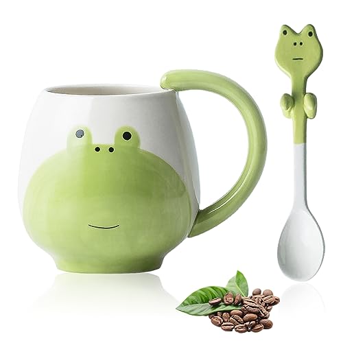 Yuragim Frosch Tasse Süße Tassen Frösche Becher mit Löffel 400 ml Süß Kaffeetasse Frosch Teetasse Keramik Kaffeebecher Frog Mug Geburtstagsgeschenk für Kinder Freundin Freund Freunde Frauen Männer von Yuragim