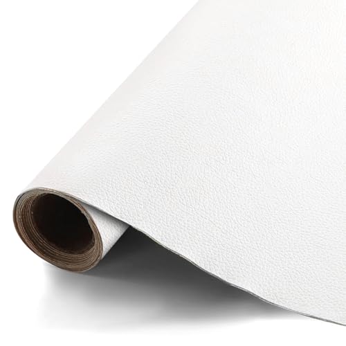 Yuragim Kunstleder Meterware, Wasserdicht Kunstleder Gekörnt Lederimitat Texturiert Lederstoff Meterware 200 x 140cm, Polsterleder Lederimitat für Stuhl Bank Sessel Sofa Autositze Möbelstoff, Weiß von Yuragim