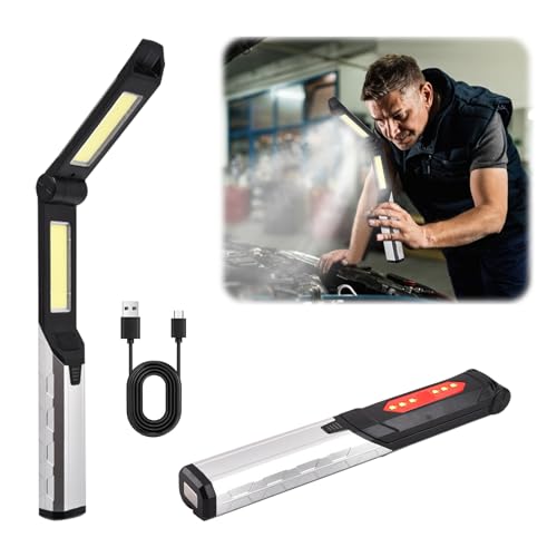 Yuragim LED Arbeitsleuchte, Akku Taschenlampe Led Aufladbar,Tragbare Led Akku Werkstattlampe 180° Drehbar, Arbeitsleuchte mit typc-kabel und Haken, Arbeitslampe für Motorhaube/Garage/Werkstatt/Notfall von Yuragim