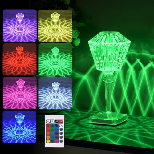 Yuragim LED Tischlampe aus Kristall, Acryl Diamant Lampe Kristall Crystal Lamp Led Tischlampe Kristall Tischlampe Touch Umgebungslicht Crystal Light USB Aufladbare RGB-Farbwechsel-Nachttischlampe (C) von Yuragim