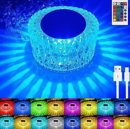 Yuragim LED Tischlampe aus Kristall, Acryl Diamant Kristall Lamp, Touch Umgebungslicht Crystal Light USB Aufladbare RGB-Farbwechsel-Nachttischlampe,Muttertag Geschenk(E) von Yuragim