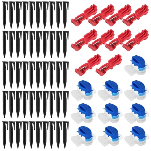Yuragim Kabelverbinder für Mähroboter, Rasenroboter Zubehör Set mit 10 Kabelverbinder Wasserdicht + 10 Abzweigverbinder + 50 Erdnägel, Wasserdicht Kabelklemmen Anschlussklemmen für Mähroboter von Yuragim