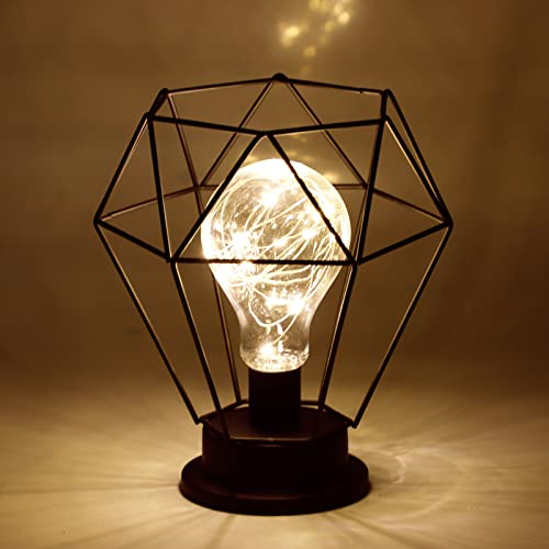 Yuragim Metall Tischlampe Kabellos Schwarz,Nachttischlampe Vintage Led Tischleuchte Kabellos Diamond Retro Stehlampe Industrial Batteriebetrieben Tischlampe Deko Wohnzimmer Schlafzimmer Büro von Yuragim