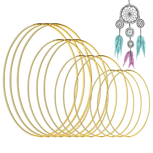Yuragim Metallringe 12 Stück 4 Größen Metallringe zum Basteln Gold Metallring Stern Gold Kranz Ringe Makramee Hoops Ringe Basteln für Traumfänger Hochzeitskranz Dekor DIY Floral Hoop Hochzeit Dekor von Yuragim