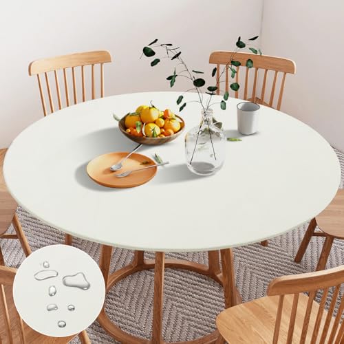 Yuragim Outdoor Runde Tischdecke mit Gummizug Ø 48in(120cm) PVC Spanntischdecke Rund Tischfolie Elastisch Gartentischdecke Wetterfest Rund Abwaschbar Tischdecken Wachstischdecke für Garten Party Deko von Yuragim
