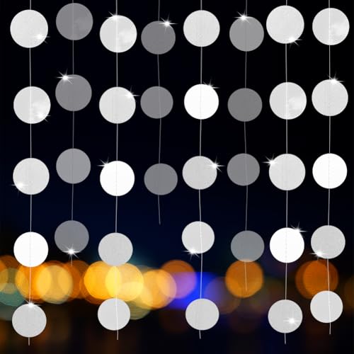 Yuragim Papier Girlande Silber Glitzer Runde Kreis Banner, 4 Stück 4m Glitzer Deko Geburtstag, Hängende Party Dekorationen für 20er Jahre Party Deko Geburtstag Baby Dusche Hochzeit (Silber) von Yuragim