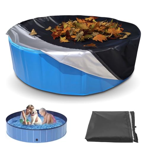 Yuragim Poolabdeckung Rund 160 cm, 160 * 30cm Hundepool Abdeckung mit Kordelzug 210D Oxford Wtaubdicht und Wasserdicht Pool Abdeckplane, Faltbarer UV-Stabil & Reißfest Schwimmbadabdeckung für Dog Pool von Yuragim