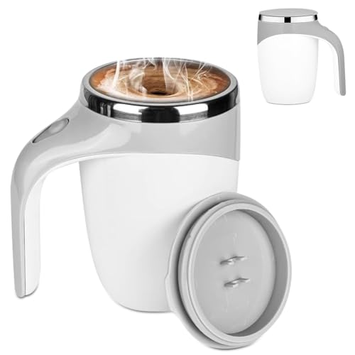 Yuragim Selbstrührender Becher, 380 ML Selbstrührende Tasse Edelstahl Elektrische Self Stirring Mug Automatische Magnetische Rührbecher Kaffeetasse Magnetrührer für Kaffee Milch Tee Reisen Küche, Weiß von Yuragim