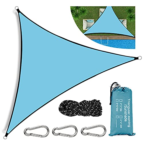 Yuragim Sonnensegel, Sonnensegel Dreieckig Sonnenschutz 3x3x3m, Wasserdicht UV-Schutz Sonnenschutz, Sonnensegel mit Tragtasche+3 Befestigungsseile+3 Karabiner Sonnensegel, für Garten/Balkon/Terrasse von Yuragim