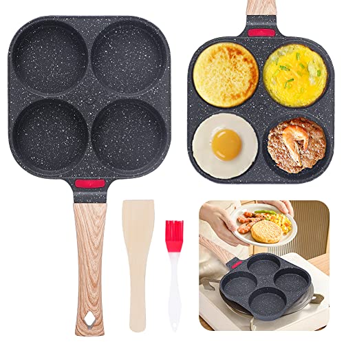 Yuragim Spiegelei Pfanne Induktion, Pancake Pfanne Antihaft 4 Löcher Augenpfanne Spiegeleipfanne Multifunktionaler Frühstückstopf Aluminium Eierpfanne Omelettpfanne für Induktionsherd Gasherd, Schwarz von Yuragim