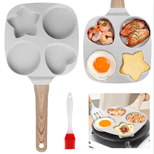 Yuragim Spiegeleipfanne, Pancake Pfanne, Eier Pfanne mit 4 Loch Augenpfanne Antihaft-Aluminium Spiegelei Pfanne Multifunktionaler Frühstückstopf Eierpfanne Omelettpfanne für Induktionsherd und Gasherd von Yuragim