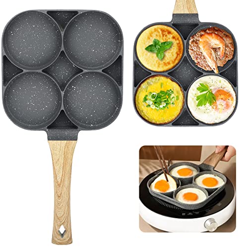 Yuragim Spiegeleipfanne, Pancake Pfanne mit 4 Loch Augenpfanne Antihaft-Aluminium Pfanne Multifunktionaler Frühstückstopf Aluminium Hamburger Eierpfanne Omelettpfanne für Induktionsherd und Gasherd von Yuragim