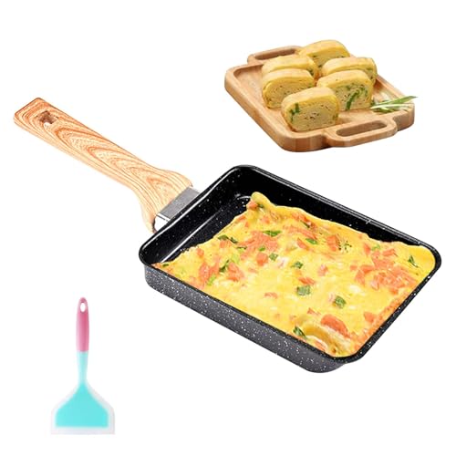 Yuragim Tamagoyaki Pfanne Induktion Mit Silikonspatel, Pfanne Abnehmbarer Griff Grün, Antihaft-Beschichtung Omelettpfannen, Japanische Omelette-Pfanne, Viereckige Pfanne (Schwarz) von Yuragim