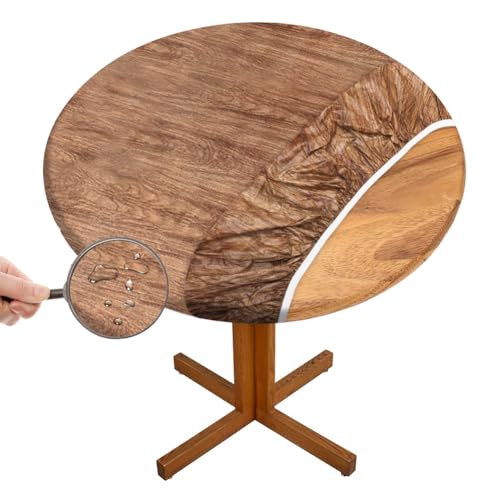 Yuragim Tischdecke Abwaschbar Rund Ø 90-110 cm Elastisch Tischdecke Outdoor Wetterfest Rund Gartentischdecke mit Gummizug, Tischschutzfolie Tischdecken Table Cloth für Garten Restaurant(Holzmaserung) von Yuragim