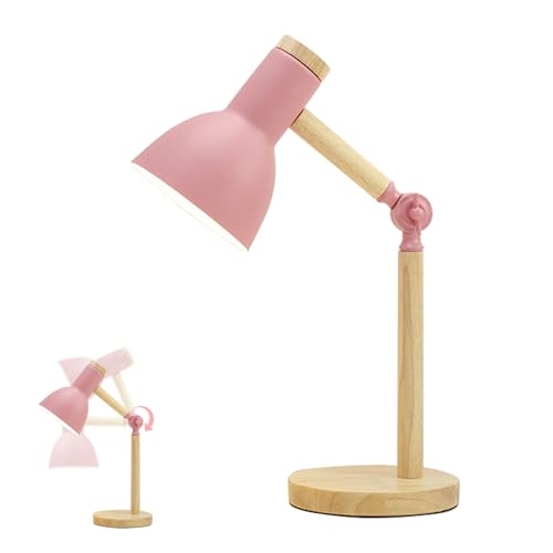 Yuragim Tischlampe Holz Einstellbare, Schreibtischlampe Kinder Mädchen, Moderne Lesetischlampe LED mit Augenschutz E27 Sockel Leselampe Nachttischlampe Kinderzimmer Schlafzimmer Wohnzimmer (Rosa) von Yuragim