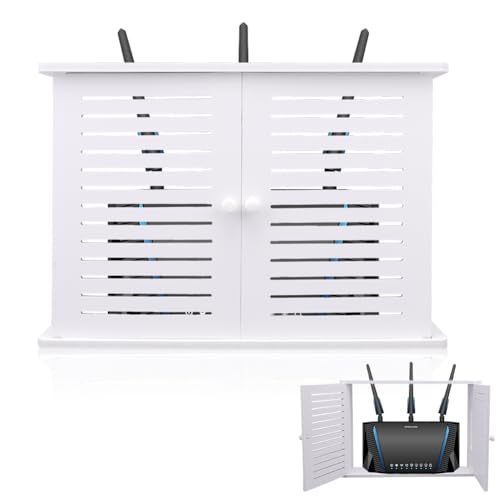 Yuragim Wand Router Aufbewahrungsbox Weiß Box,Wand WLAN-Router Aufbewahrungsbox,Punch-Free Wandmontierter Aufbewahrungsbox,TV Kabel Verstecken Box,Wandbehang Router Verstecken Regal,Wanddekoration von Yuragim