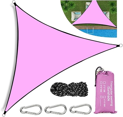 Yuragim sonnensegel dreieck 3x3x3m, Sonnensegel Dreieckig Sonnenschutz Wasserdicht UV-Schutz, Sonnensegel mit Tragtasche Befestigungsseile Karabiner Sonnensegel für Garten/Balkon/Terrasse, Rosa von Yuragim