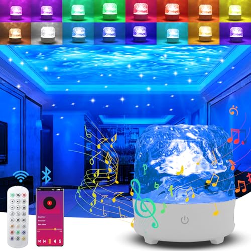 Yuraigm LED Sternenhimmel Projektor, Wasserwellen Lampe Nachtlicht mit Bluetooth Lautsprecher Fernbedienung USB-Aufladung 16 Farben Ocean Lamp Luxocean Wave Lampe Galaxy Projector Geschenk für Kinder von Yuragim