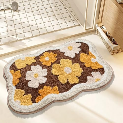 Yurlidar Badezimmer-FußMatte, GäNseblüMchen-Badematte, rutschfeste Bodenmatte, SaugfäHige Matte FüR Die EingangstüR, Maschinenwaschbar, Niedlicher Teppich FüR Dusche, Wohnzimmer, Badewanne von Yurlidar