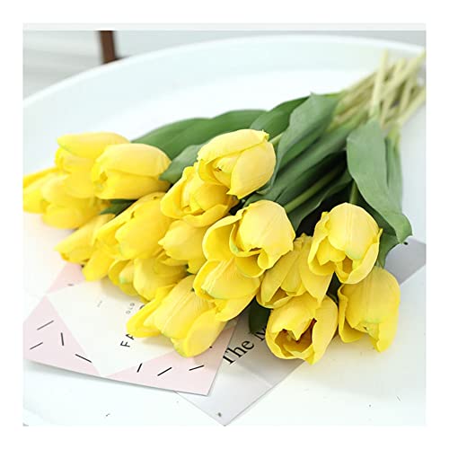 Yurosiay 10 Stück Künstliche Tulpen Wie Echt Gefälschte Tulpen Real Touch Tulpenstrauß Seiden Tulpen Einzelstiel Kunst Tulpe Deko Tulpen Wie Echt für Hochzeit Hause Party Büro Gelb von Yurosiay