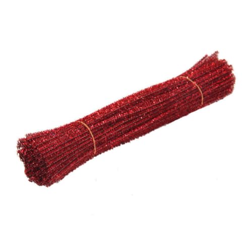 Yurosiay 100 Stück Glitzer Pfeifenreiniger 30×0.6cm Bunt Chenilledraht Mit Glitzer Pfeifenputzer Basteln Biegeplüsch DIY Pfeifenputzerdraht Biegbar Chenille Stiele für DIY Craft Dekor Rot von Yurosiay