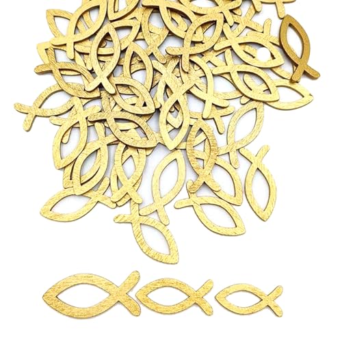 Yurosiay 100 Stück Holzfische Streudeko Holz Fische Taufe Tischdeko Holzscheiben Fisch Verzierung Wandekoration für DIY Basteln Hochzeit Weihnachten Kommunion Party Dekoration Gold 3.5cm von Yurosiay