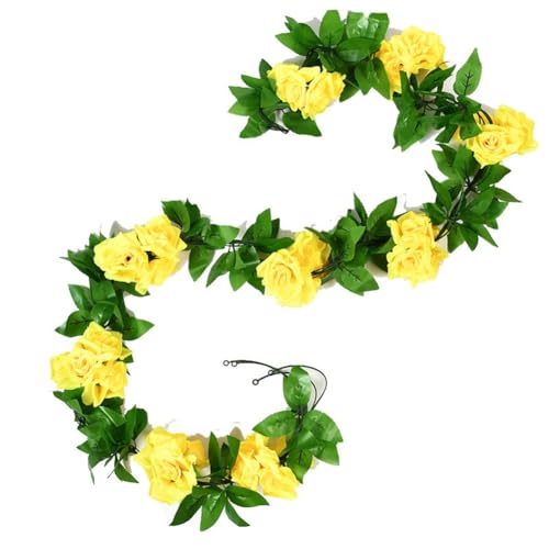 Yurosiay 2 Stück 2.4m Künstliche Rosengirlande Gefälschte Rosenrebe Kunstblumen Girlande Wie Echt Elegant Blumengirlande Rosen Seidenblumen Hängend Rebe für Hochzeit Party Garten Gelb 1# von Yurosiay