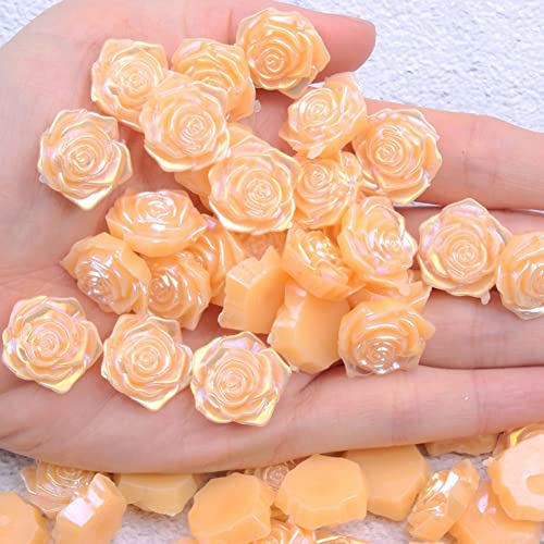 Yurosiay 200 Stück 3D Harz Rosen 18mm Ohne Loch Flache Perlen Rosen Mini Kamee Cabochon Rosen DIY Blumen Perlen Mit Flacher Rückseite Halbrunde Perlen Rosen Charms für DIY Basteln Orange von Yurosiay