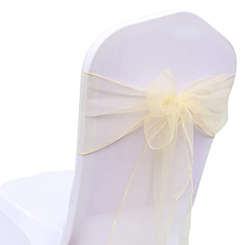 Yurosiay 30 Stück Organza Stuhlschleifen Hochzeit Stuhl Deko Schleife Band Elegant Stuhlschärpen Stuhlhussen Schleifen für Hochzeit Party Geburtstag Hotel Bankett Stühle Deko 18×275cm Champagner von Yurosiay