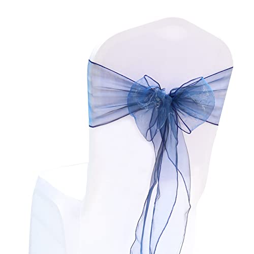 Yurosiay 30 Stück Organza Stuhlschleifen Hochzeit Stuhl Deko Schleife Band Elegant Stuhlschärpen Stuhlhussen Schleifen für Hochzeit Party Geburtstag Hotel Bankett Stühle Deko 18×275cm Navy blau von Yurosiay