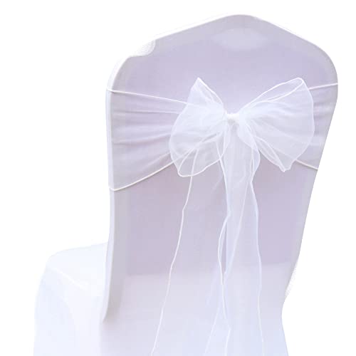 Yurosiay 30 Stück Organza Stuhlschleifen Hochzeit Stuhl Deko Schleife Band Elegant Stuhlschärpen Stuhlhussen Schleifen für Hochzeit Party Geburtstag Hotel Bankett Stühle Deko 18×275cm Weiße von Yurosiay