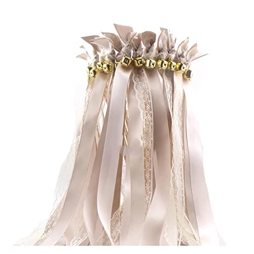 Yurosiay 30 Stück Wedding Wands Glöckchen Hochzeit Zauberstäbe Mit Buntes Satinband Weiße Spitze Luftschlangen Hochzeit Feenstäbe Glücksstäbe Hochzeit Seidenfeenstab für Hochzeiten Party Grau von Yurosiay