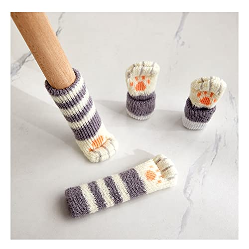 Yurosiay 8 Stück Stuhlsocken Gestrickt Süß Katze Möbelsocken Anti-Scratch Anti-Noise Stuhlbeinsocke Elastische rutschfeste Socken für Stuhlbeine Stuhlbeinschoner Bodenschutz Dunkelgrau von Yurosiay