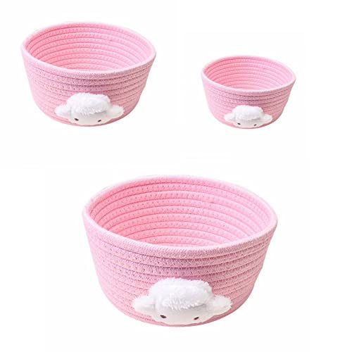 Yurosiay Aufbewahrungskorb 3er Set Handgemachte Geflochten Korb Baumwollseil Süße Spielzeug Körbe Aufbewahrungsboxen Mehrzweck Körbe Aufbewahrung Baumwolle Strickkorb Für Zuhause Büro Rosa von Yurosiay