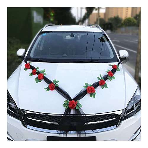 Yurosiay Autoschmuck Hochzeit Auto Blumenschmuck Schwarz Organzaband Romantische Rot Rose Deko Girlande Auto Hochzeit Autoschmuck Blumen Girlande Hochzeitsschmuck Auto Hochzeitsdeko Auto 1# von Yurosiay