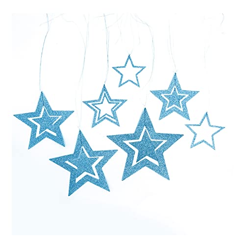 Yurosiay Glitzer Sterne zum Aufhängen 7er Set Aushöhlen Glitzernder Papiersterne Deko Groß Hängedeko Stern Weihnachtsdeko Stern Sterne Aufhängen für Hochzeit Party Christbaum Deko Blau von Yurosiay