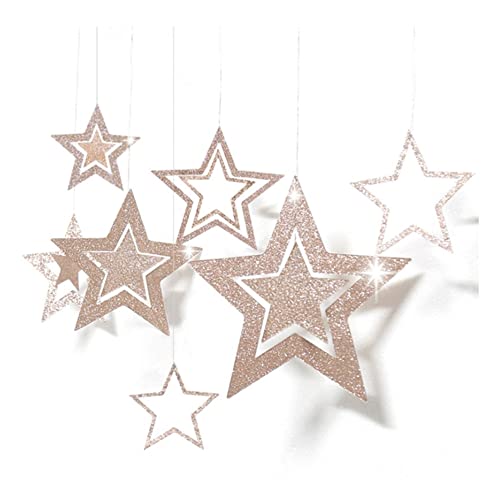 Yurosiay Glitzer Sterne zum Aufhängen 7er Set Aushöhlen Glitzernder Papiersterne Deko Groß Hängedeko Stern Weihnachtsdeko Stern Sterne Aufhängen für Hochzeit Party Christbaum Deko Champagner von Yurosiay