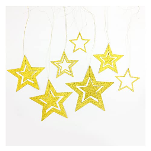 Yurosiay Glitzer Sterne zum Aufhängen 7er Set Aushöhlen Glitzernder Papiersterne Deko Groß Hängedeko Stern Weihnachtsdeko Stern Sterne Aufhängen für Hochzeit Party Christbaum Deko Gold von Yurosiay