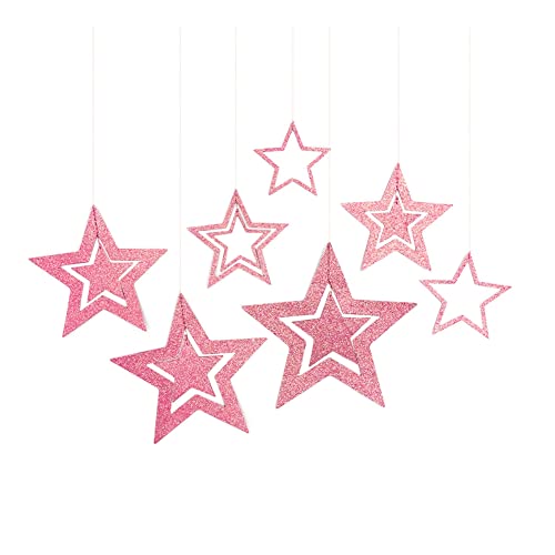 Yurosiay Glitzer Sterne zum Aufhängen 7er Set Aushöhlen Glitzernder Papiersterne Deko Groß Hängedeko Stern Weihnachtsdeko Stern Sterne Aufhängen für Hochzeit Party Christbaum Deko Rosa von Yurosiay